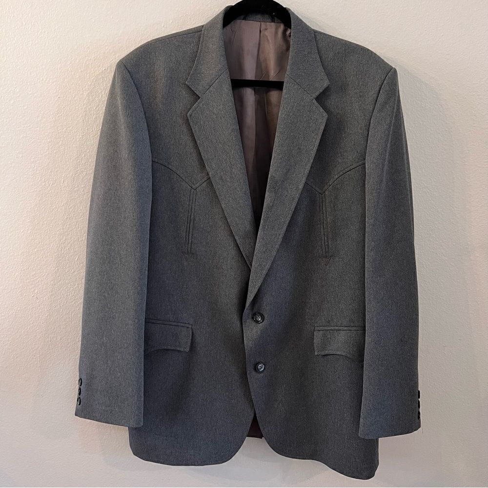 Circle S Western Blazer Men 44R  Gray Cowboy Rodeo Jacket Office Rockabilly USA